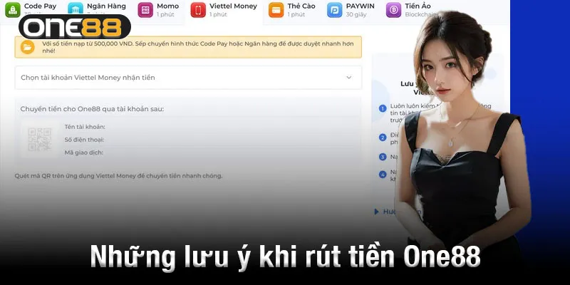 Những lưu ý quan trọng khi thực hiện rút tiền One88 